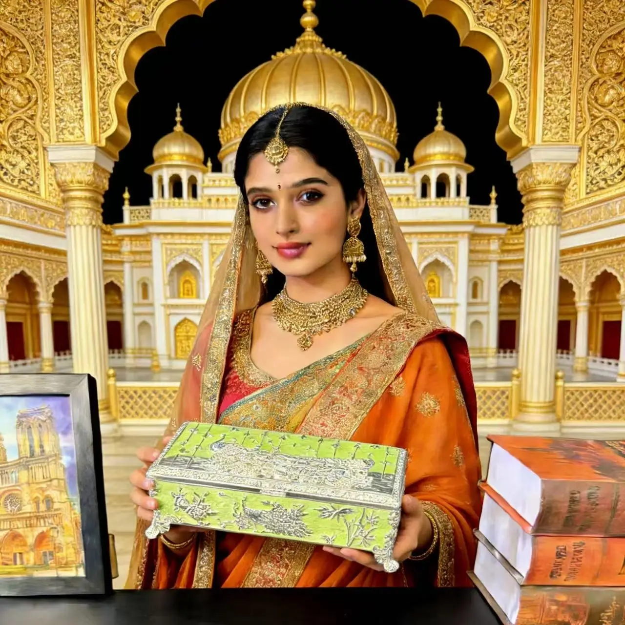 German Silver Peacock & Floral Engraved Decorative Box